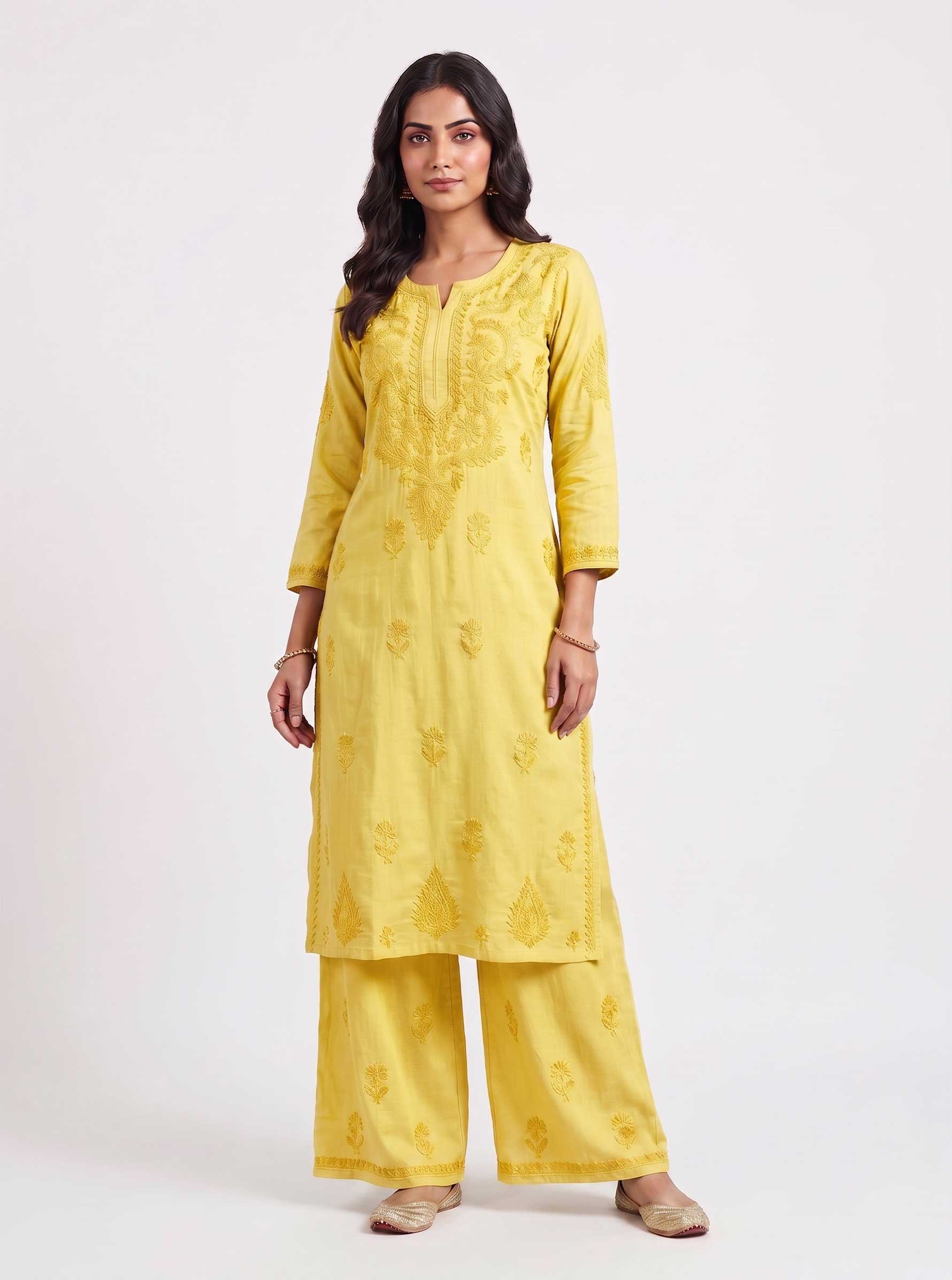 chikankari-kurti-yellow-1