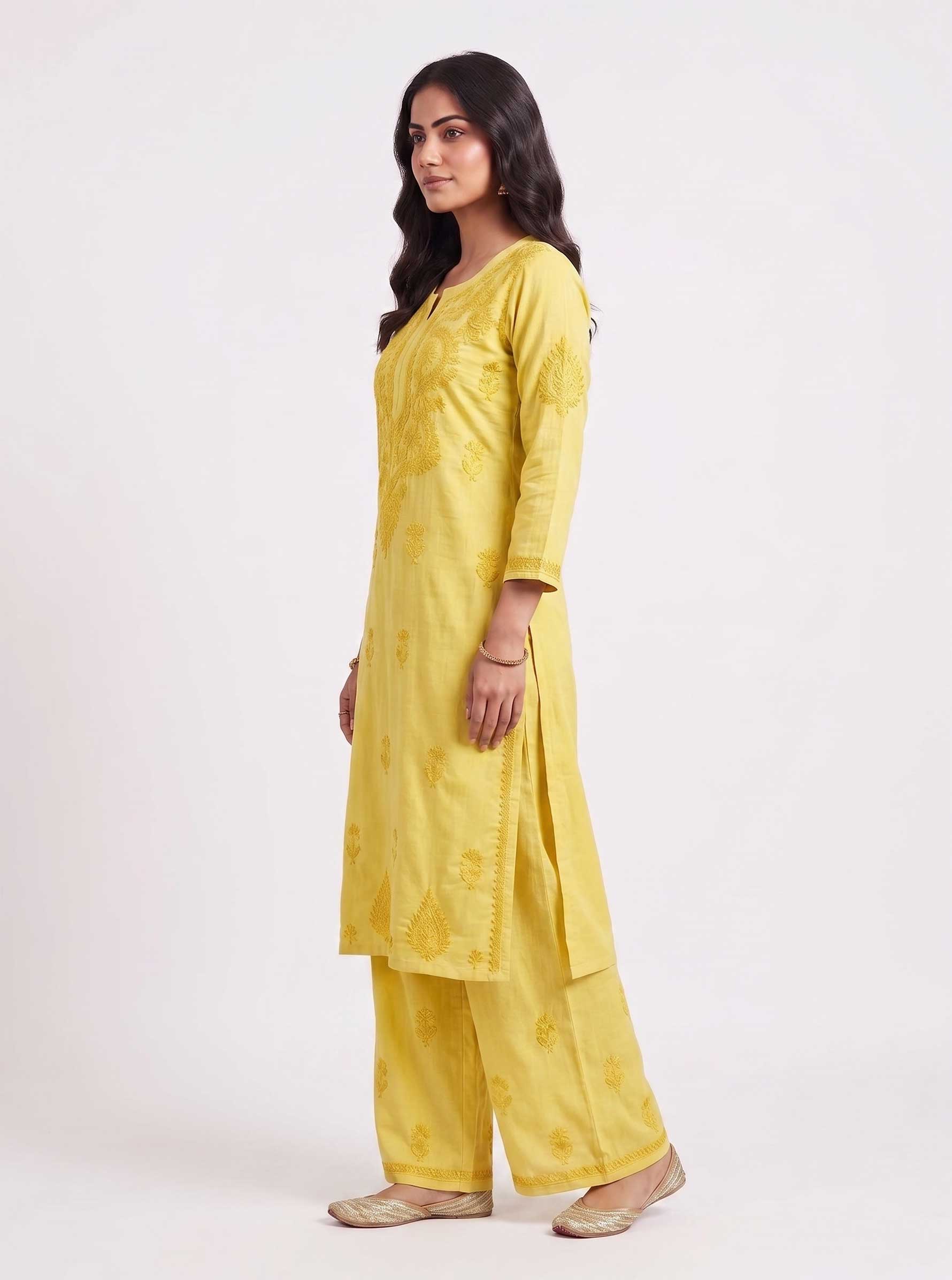 chikankari-kurti-yellow-2