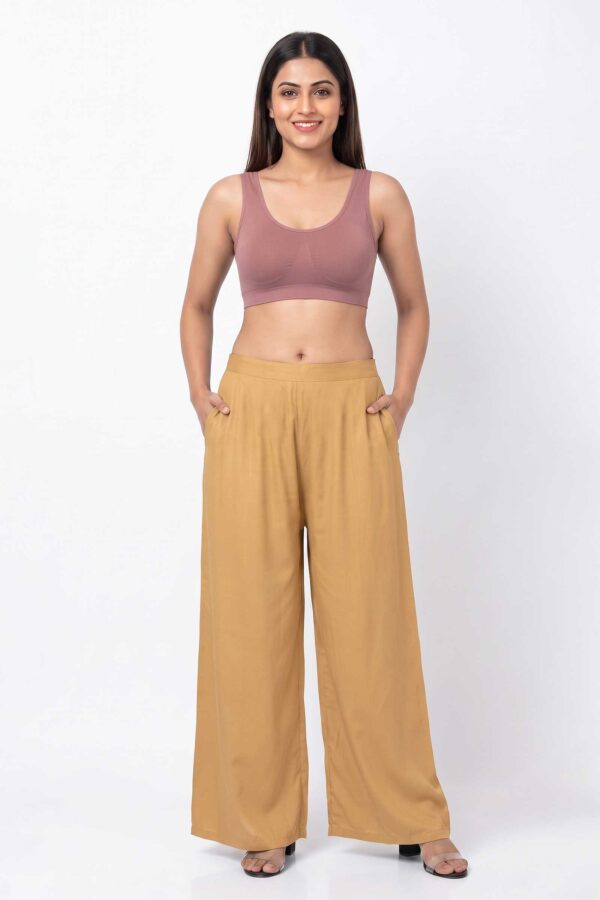 Pure Rayon Cotton Palazzo - Free Size, Beige (C)