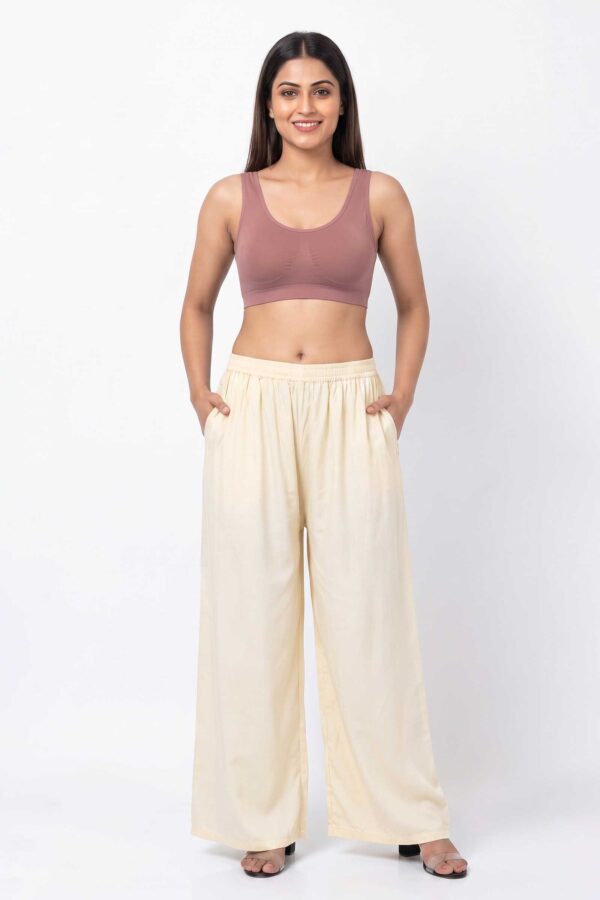 Pure Rayon Cotton Palazzo - Free Size, Cream