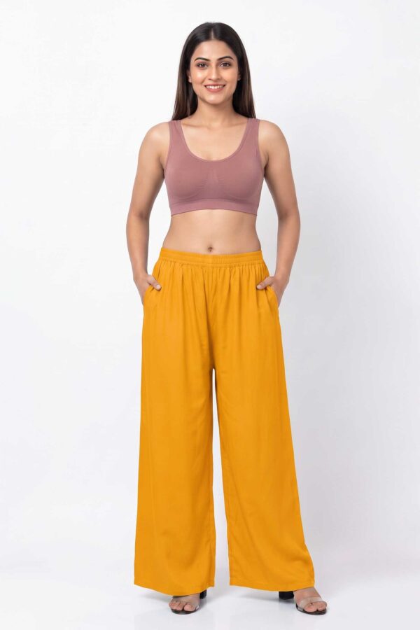 Pure Rayon Cotton Palazzo - Free Size, Mustered Yellow