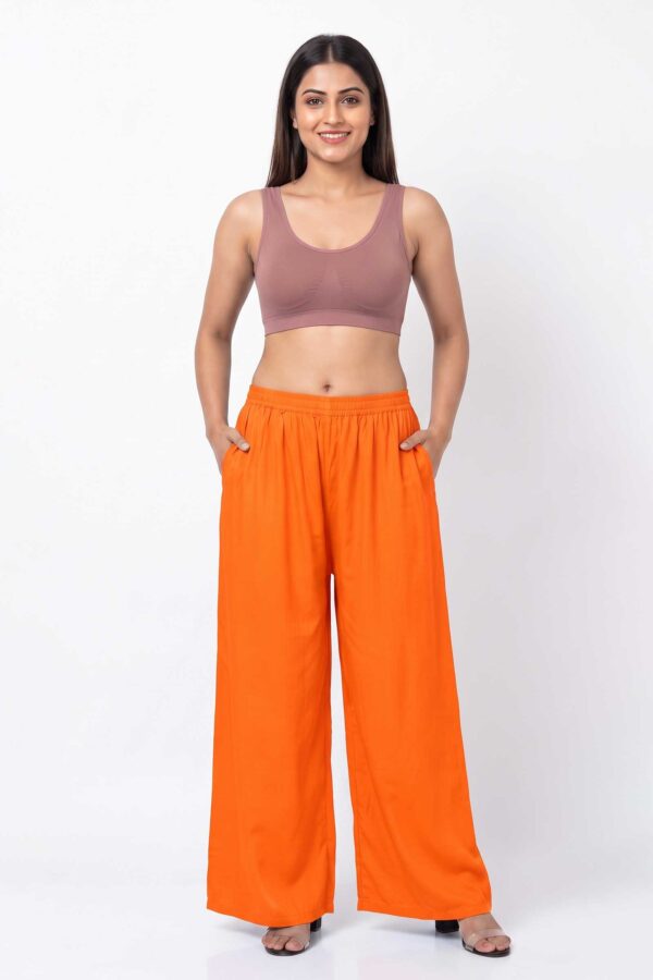 Pure Rayon Cotton Palazzo - Free Size, Orange