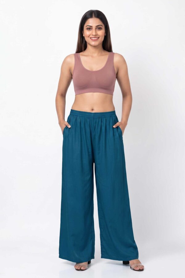 Pure Rayon Cotton Palazzo - Free Size, Petrol