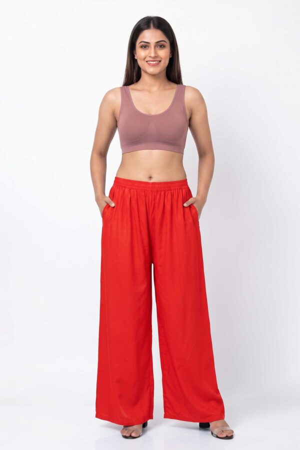 Pure Rayon Cotton Palazzo - Free Size, Red