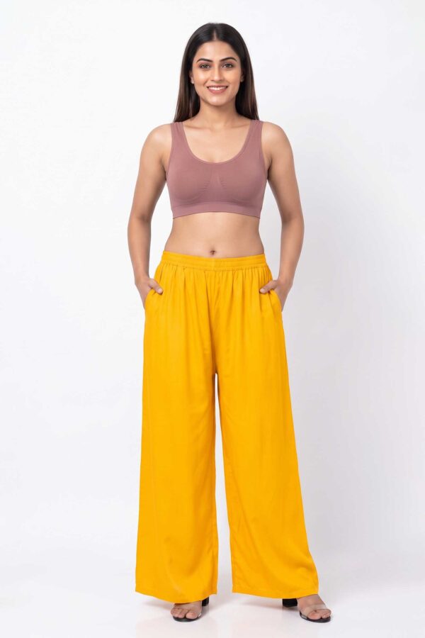 Pure Rayon Cotton Palazzo - Free Size, Yellow