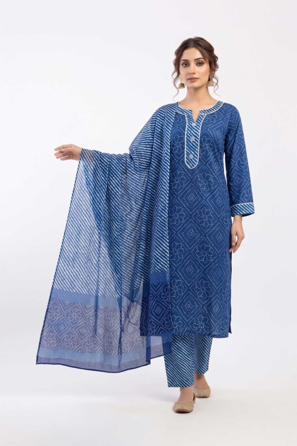 Women’s Floral Screen Print Pure Cotton Kurti with Pant & Malmal Dupatta Set (3-Piece Ethnic Suit) - Deep Naby Blue