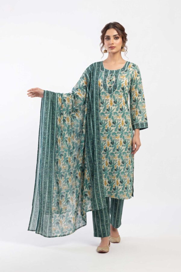 Women’s Floral Screen Print Pure Cotton Kurti with Pant & Malmal Dupatta Set (3-Piece Ethnic Suit) -  Warm Beige