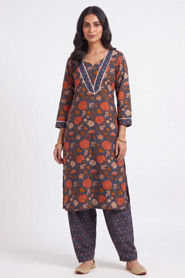 100% Pure Cotton Jaipuri Hand Block Print Kurti with Pant Set | Ethnic Casual